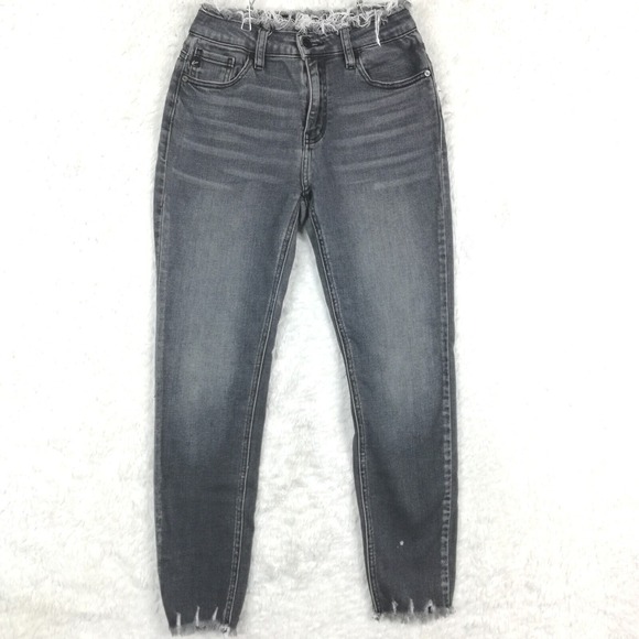 Kancan Womens Jeans Boyfriend Denim Gray Wash‎ Frayed Whiskering Distressed 26 - Picture 1 of 11